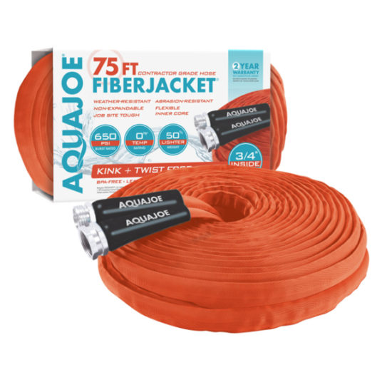 Aqua Joe 75-foot non-expanding fiber jacket hose in orange for $25