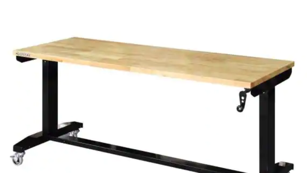 Husky Work Bench Table 62 in Adjustable Height Wheels Steel Frame 