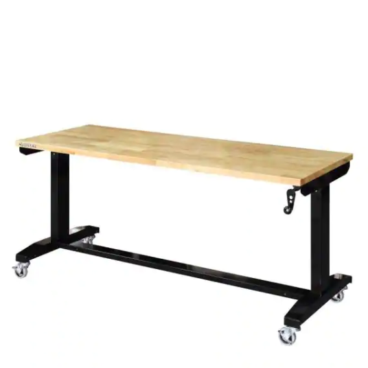 Husky 62″ x 24″ adjustable height wood top workbench table for $199