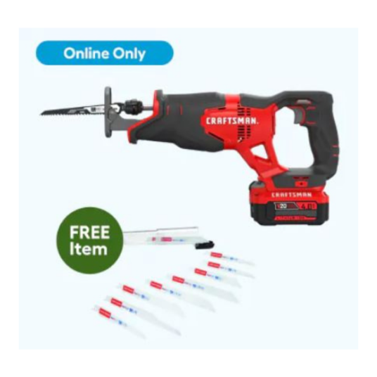 Today only: Buy a Craftsman V20 variable-speed reciprocating saw and get a FREE 11-pack saw blade set
