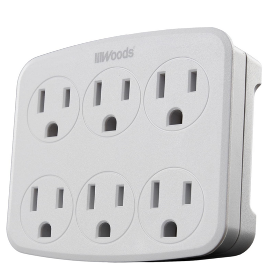 Woods 6-outlet grounded wall adapter for $3