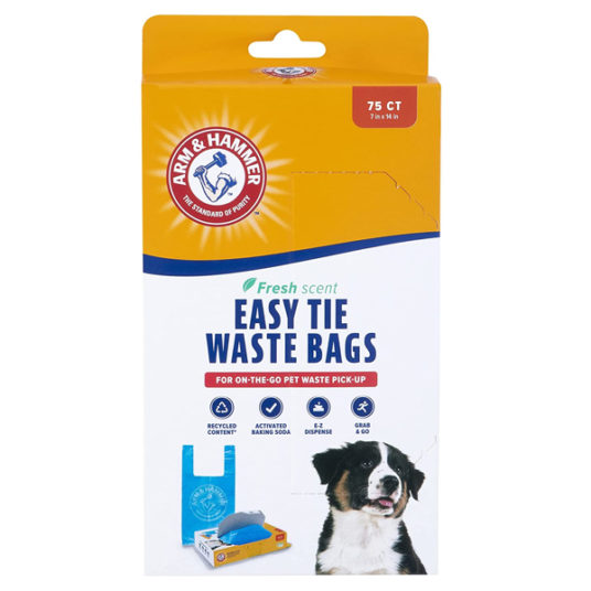 Arm & Hammer 75-count Easy-Tie dog waste bags for $3