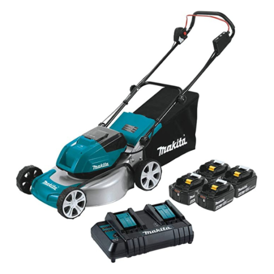 Today only: Makita brushless 18″ lawn mower kit with 4 batteries for $360