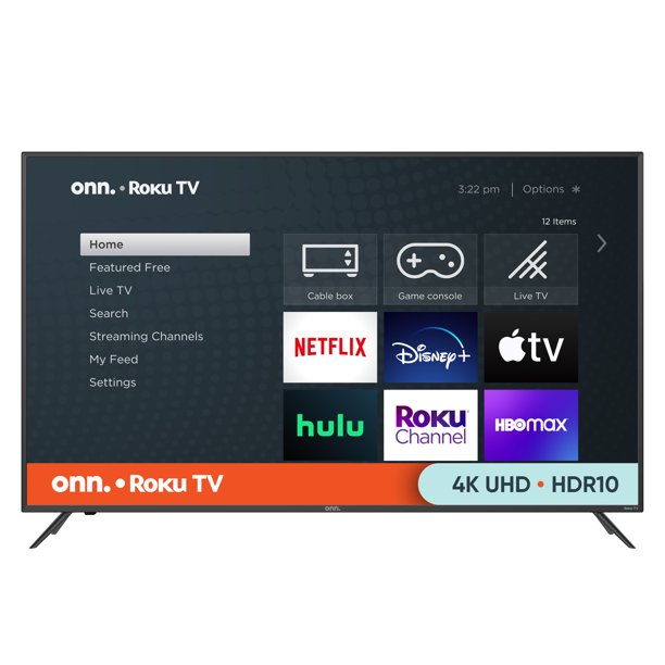onn. 58” Class 4K UHD (2160P) LED Roku smart TV HDR for $288