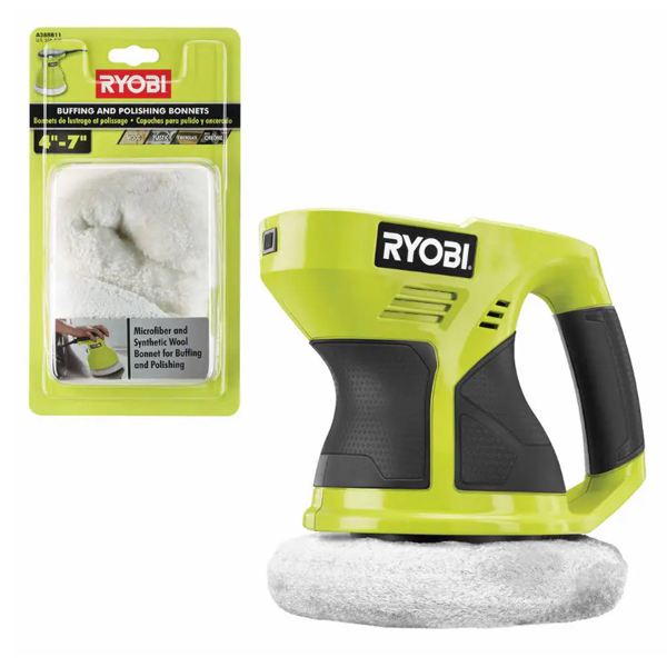Ryobi One+ 18V cordless 6-inch buffer tool with 2-piece bonnet set for $30
