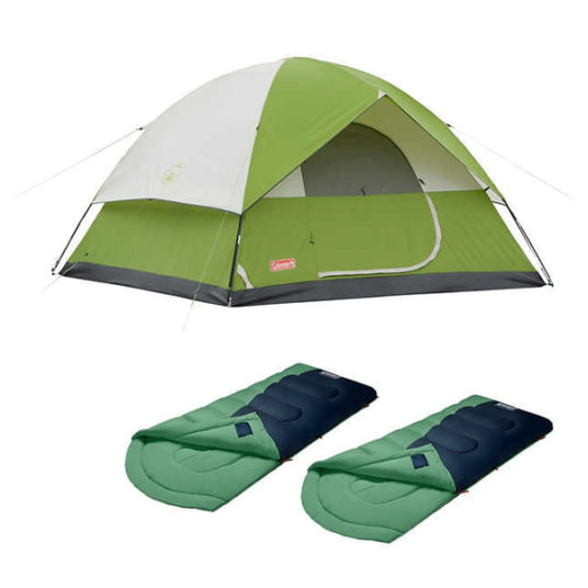 Coleman 4-person Sundome tent and 2 sleeping bags for $80