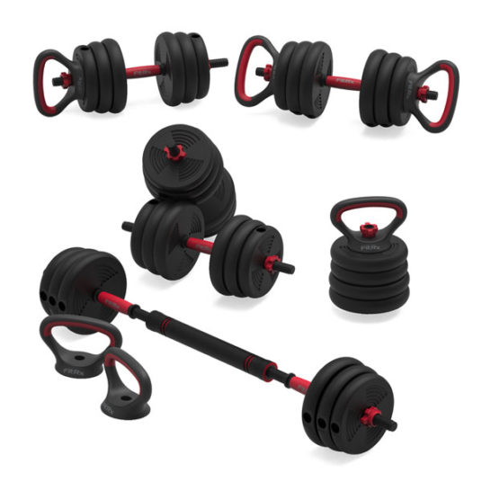 FitRx SmartBell Gym 4-in-1 interchangeable dumbbell, barbell & kettlebell set for $99