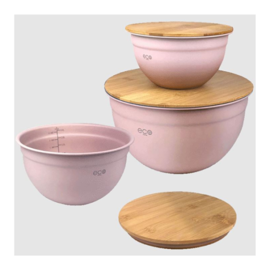 Eco Home 3-piece stainless steel mixing bowls with bamboo lids for $25 shipped
