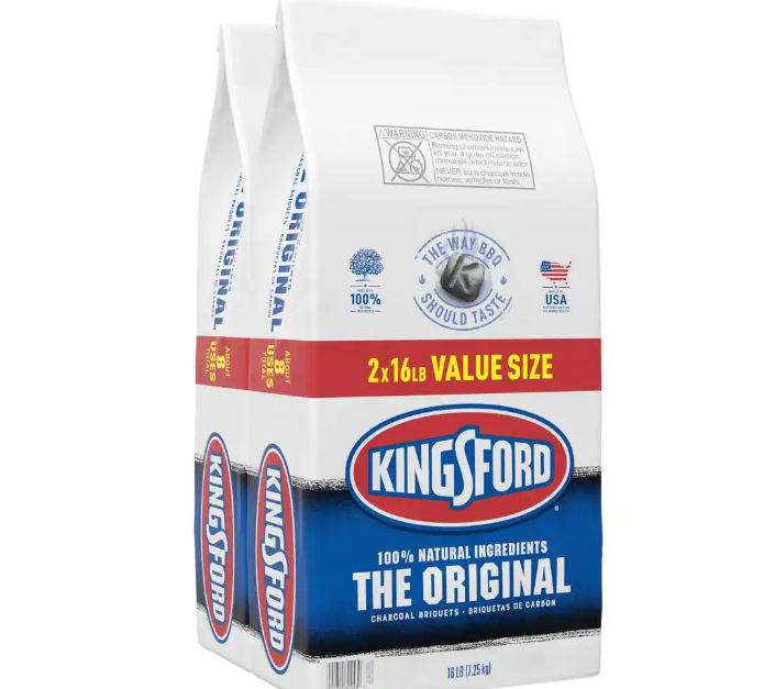 Twin 16-lb bags of Kingsford charcoal briquettes for $18