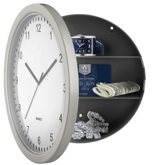 Clock Safe battery-operated analog clock with hidden wall safe for $14