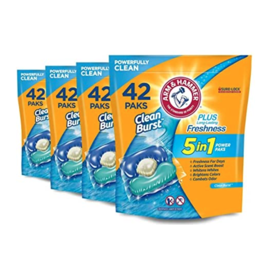 Today only: Pack of 4 Arm & Hammer Clean Burst 5-in-1 laundry detergent power paks for $26