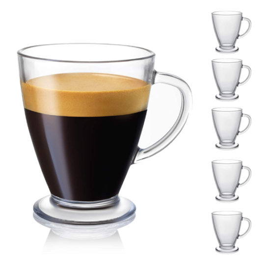 Set of 6 clear glass 15-oz coffee cups for $15