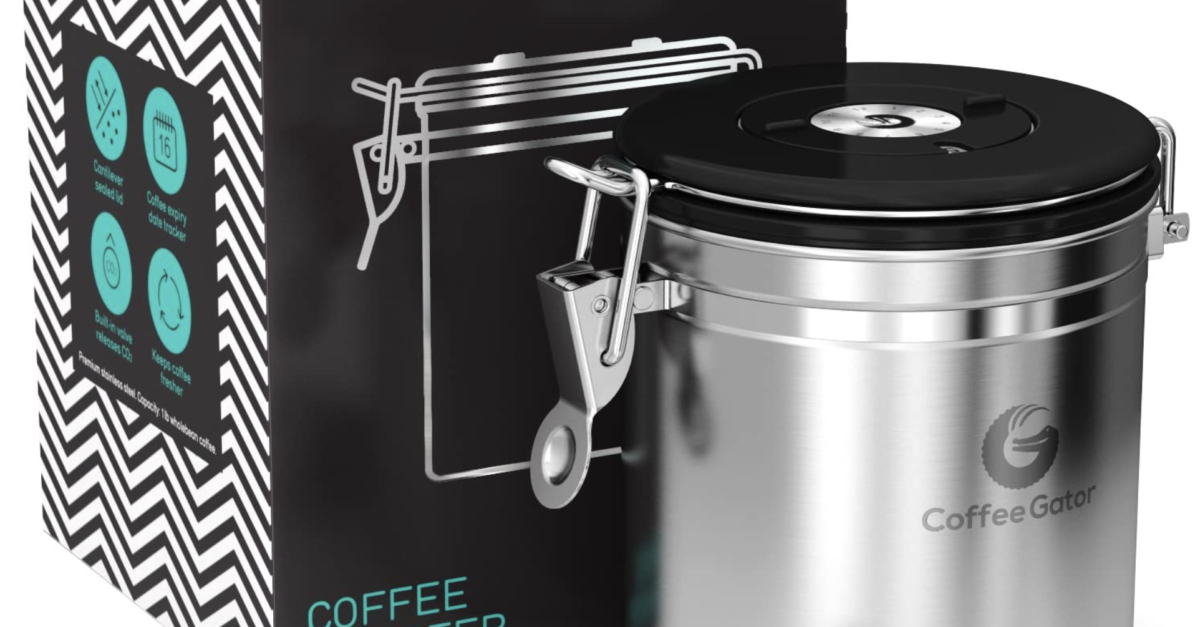 Coffee Gator stainless steel coffee container with date tracker for $13