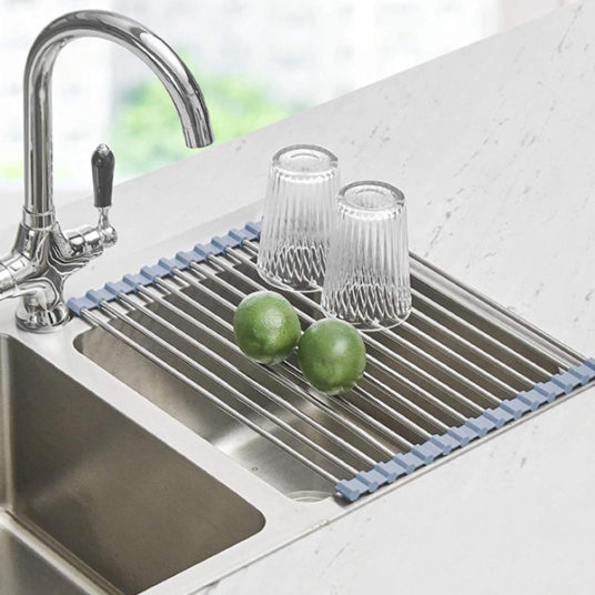 Stainless steel roll up dish-drying rack for $10