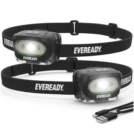 2-pack Eveready rechargeable water resistant headlamps for $10