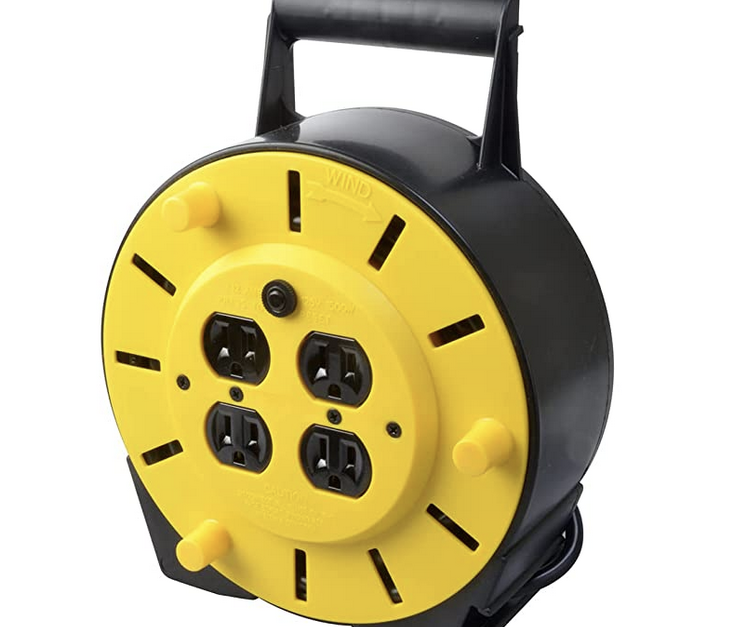 Woods 25-foot extension cord reel with 4 outlets for $16