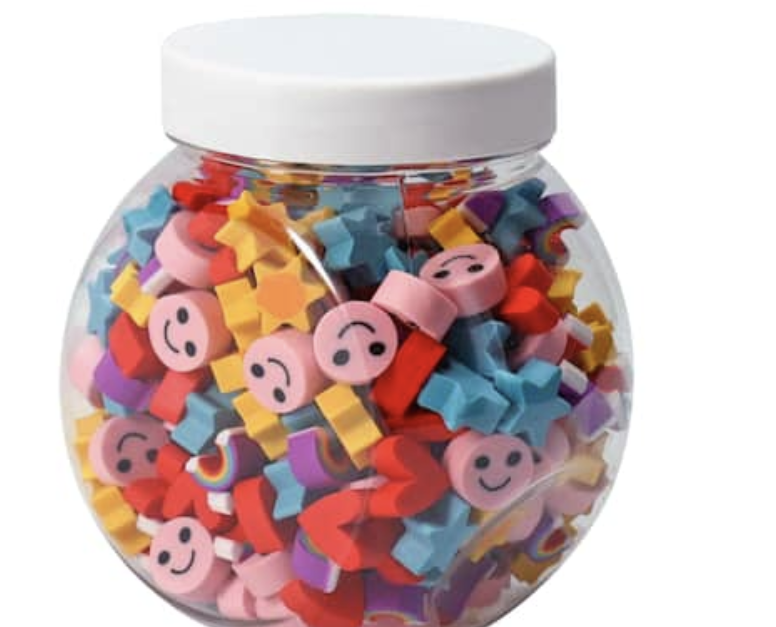 In-store: 250-count mini rainbow eraser jar for $1