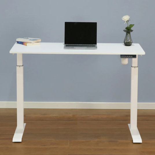 Real Living white electric adjustable sit to stand desk for $107