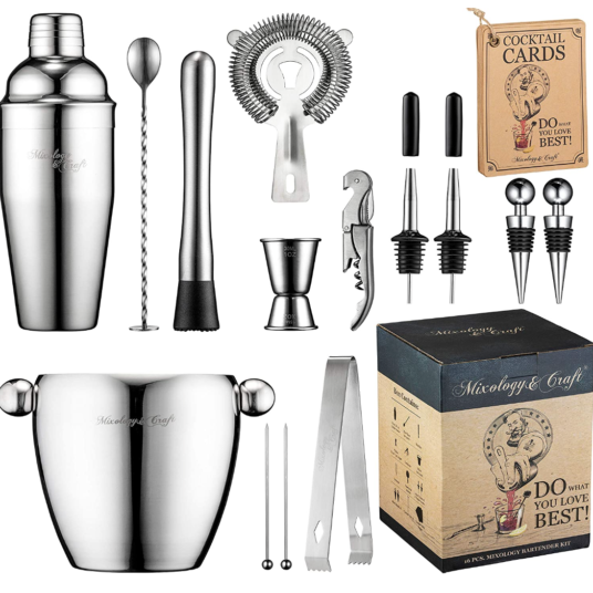 15-piece Mixology bartender kit with recipe cards for $13