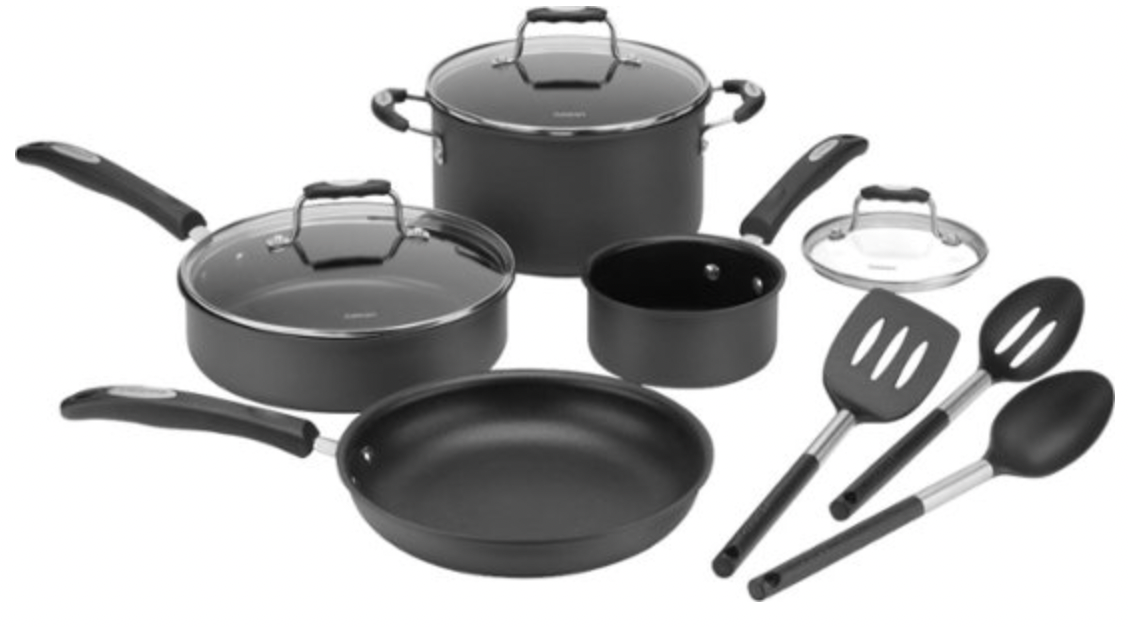 Cuisinart 11-piece black stainless steel cookware set for $40