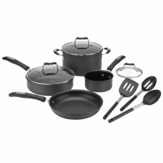 Cuisinart 11-piece black stainless steel cookware set for $40