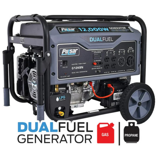 Pulsar 12,000W dual fuel portable generator with electric start for $799