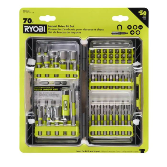 70-piece Ryobi impact rated driving kit for $15