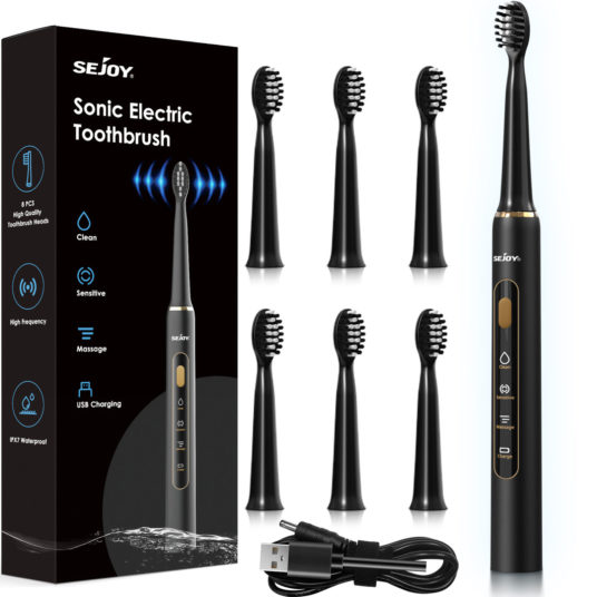 Sejoy electric toothbrush with 7 brush heads for $14