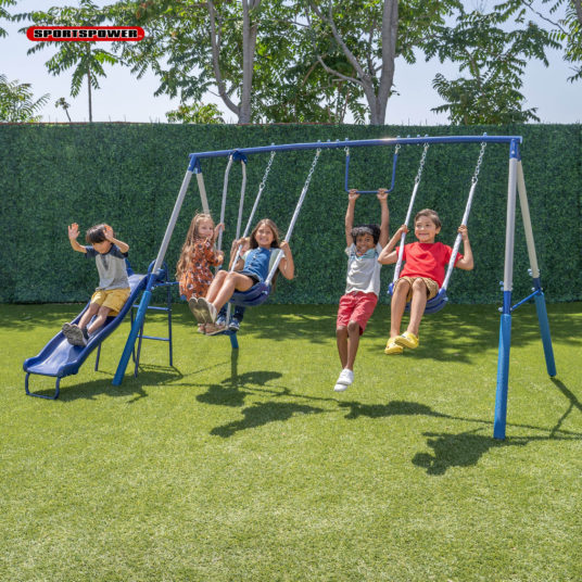 Sportspower Arcadia metal swing set with 5-ft slide for $98