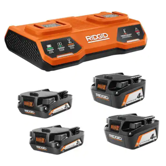 Today only: Ridgid 18-volt dual port simultaneous charger with 4 batteries for $159