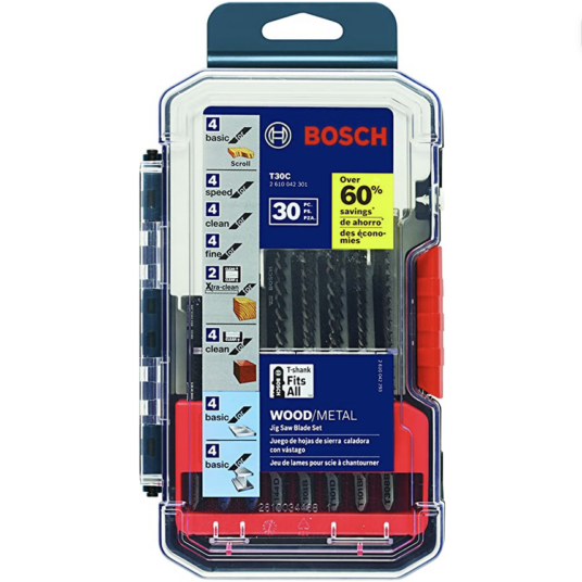 Bosch T30C T-shank multipurpose jigsaw blades 30-piece for $22