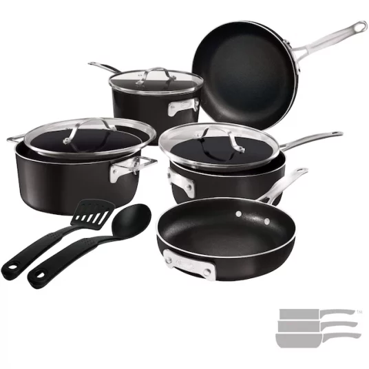 Today only: Gotham Steel 10-piece StackMaster 14-in aluminum cookware set for $100