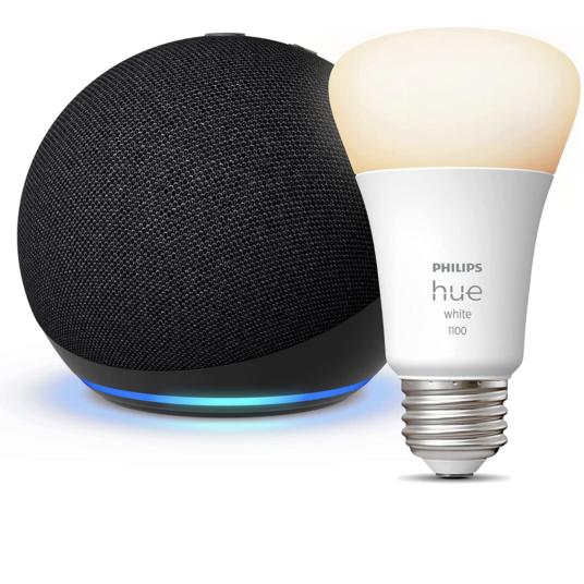 Echo Dot (5th Gen) smart speaker + FREE Philips Hue smart bulb for $25
