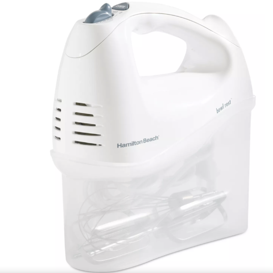 Hamilton Beach hand mixer with snap on storage case for $10