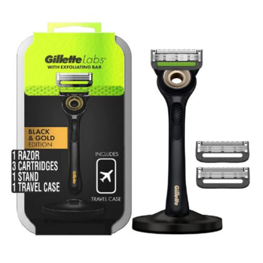 Gillette razor with exfoliating bar, 3 refills & travel case for $13