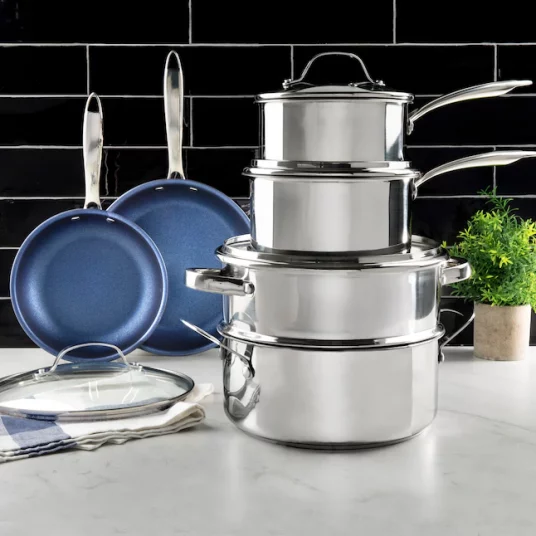 Today only: GraniteStone Diamond 10-piece stainless steel blue cookware set for $130