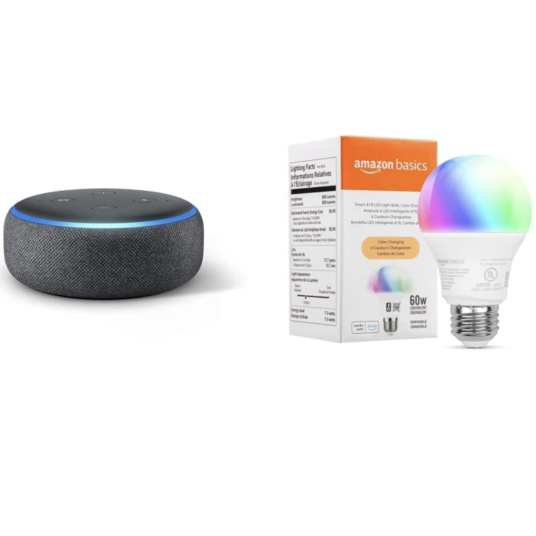 Echo Dot with FREE Amazon Basics smart color bulb for $15