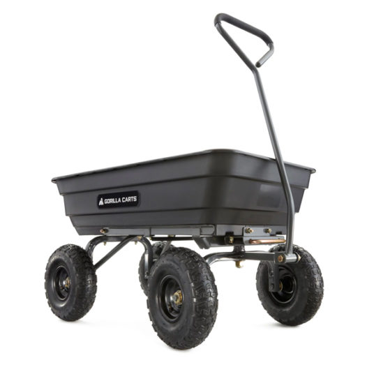 Gorilla Carts garden dump cart with 10″ tires and 600lb capacity for $93