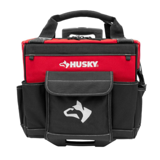 14″ Husky 13 pocket rolling tool bag for $50