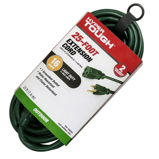 Hyper Tough 25-ft green outdoor extension cord for $10