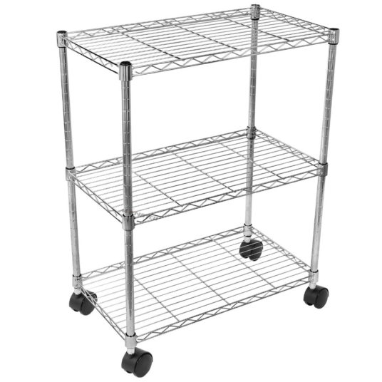 Simple Deluxe heavy duty 3-shelf shelving with wheels for $24