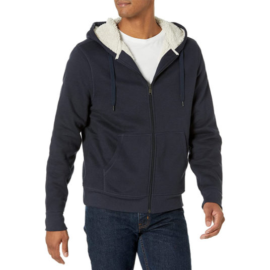 Amazon Essentials men’s Sherpa-lined full-zip hooded fleece sweatshirt for $19