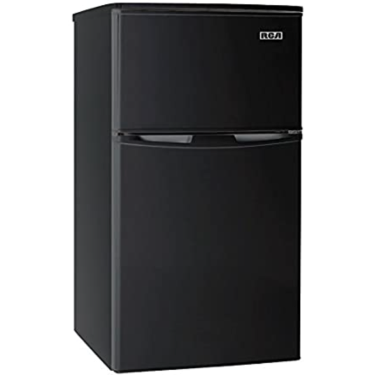Today only: RCA black 3.2 cubic foot 2-door fridge and freezer for $130