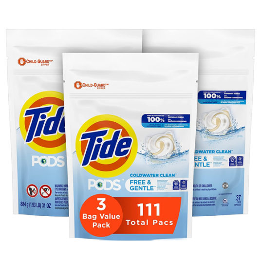 111-count Tide PODS Free & Gentle laundry detergent for $19