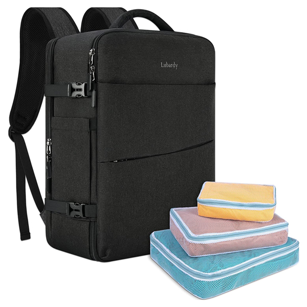 Lubardy 17″ carry-on backpack + 3 packing cubes for $24