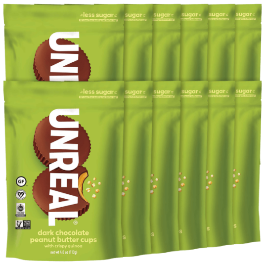Today only: 12-pack of Unreal dark chocolate peanut butter cups with crispy quinoa for $24 shipped