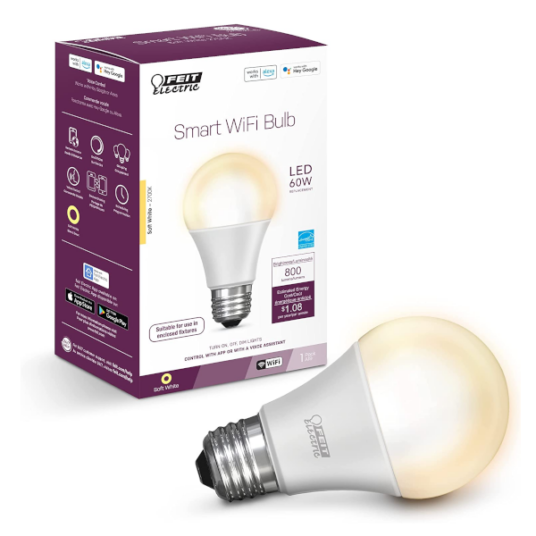 Feit Electric smart LED dimmable lightbulb, no hub required for $3
