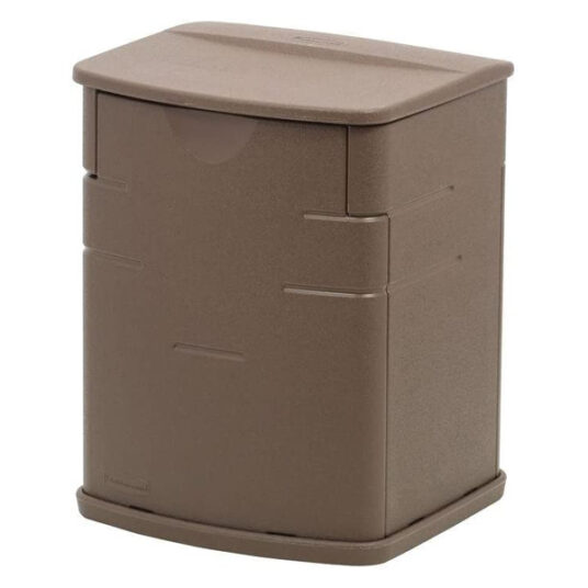 Rubbermaid mini resin weather resistant outdoor deck box for $32