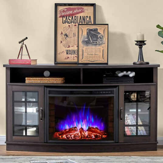 Amerlife TV stand with 26″ curved electric fireplace for $400