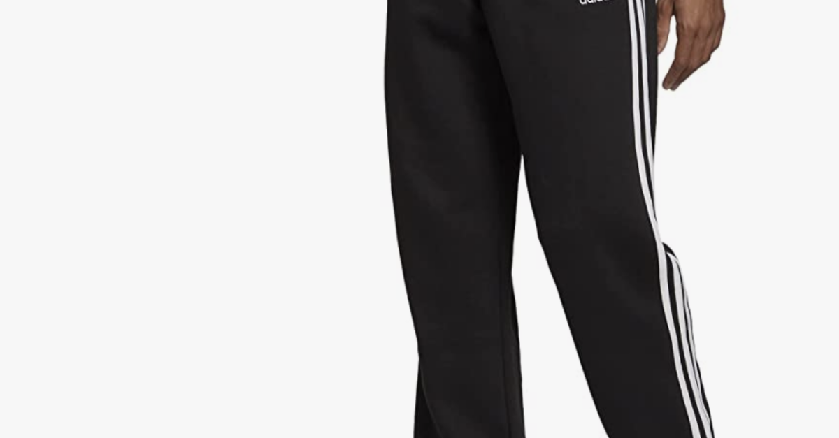Adidas Essentials men’s fleece open hem 3-stripe pants for $15
